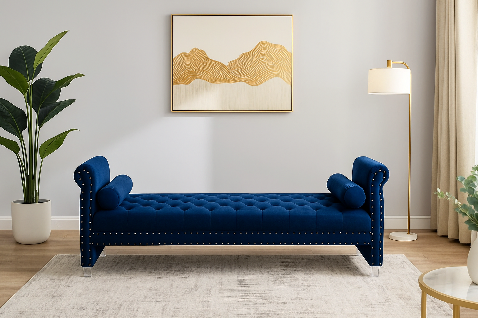 a blue bench with a blue bench in the middle of a room apex furniture